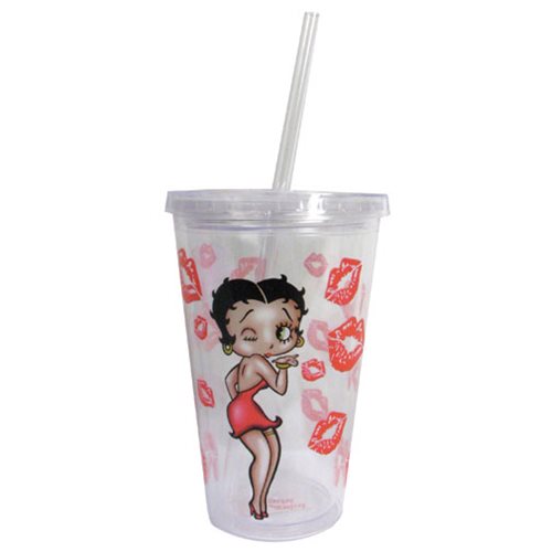 Betty Boop Red Dress 16 oz. Travel Cup with Straw